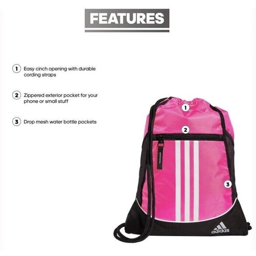 Adidas Alliance II Sackpack Sling Backpack School College Sport Travel Pink NEW - Picture 7 of 7